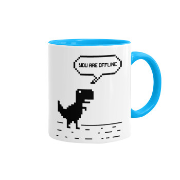 You are offline dinosaur, Mug colored light blue, ceramic, 330ml