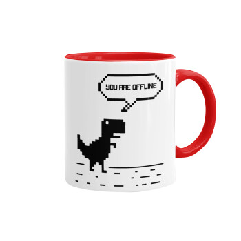 You are offline dinosaur, Mug colored red, ceramic, 330ml