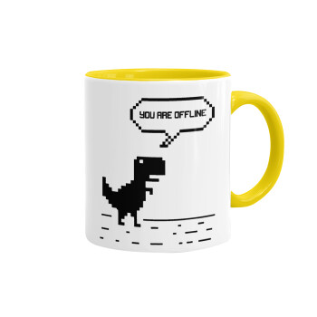 You are offline dinosaur, Mug colored yellow, ceramic, 330ml