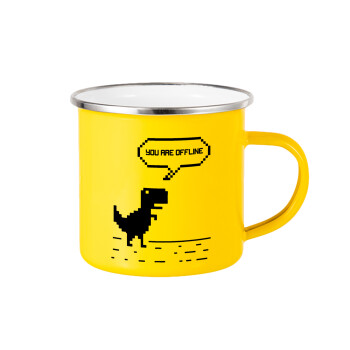 You are offline dinosaur, Yellow Enamel Metallic Cup 360ml