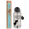 Easter Set, metallic silver aluminum water bottle (500ml) & scented flat Easter candle (30cm) (TURQUOISE)