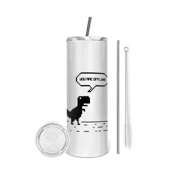 You are offline dinosaur, Tumbler ποτήρι θερμό από ανοξείδωτο ατσάλι 600ml, με μεταλλικό καλαμάκι & βούρτσα καθαρισμού