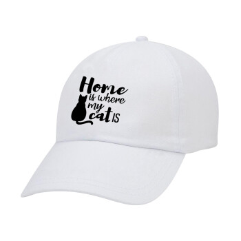 Home is where my cat is!, Καπέλο Ενηλίκων Baseball Λευκό 5-φύλλο (POLYESTER, ΕΝΗΛΙΚΩΝ, UNISEX, ONE SIZE)