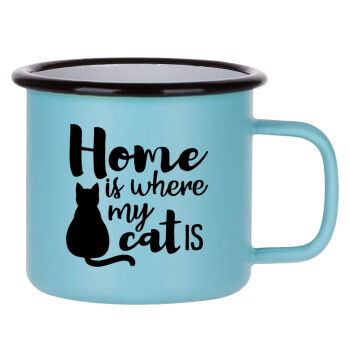 Home is where my cat is!, Κούπα Μεταλλική εμαγιέ ΜΑΤ σιέλ 360ml