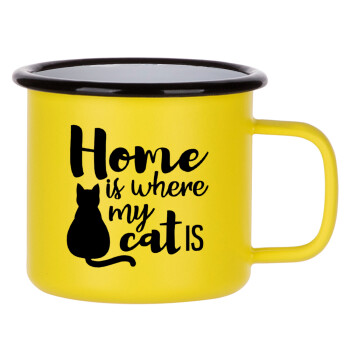 Home is where my cat is!, Metallic enamel MATT Yellow cup 360ml