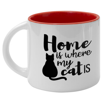 Home is where my cat is!, Κούπα κεραμική 400ml Λευκή/Κόκκινη