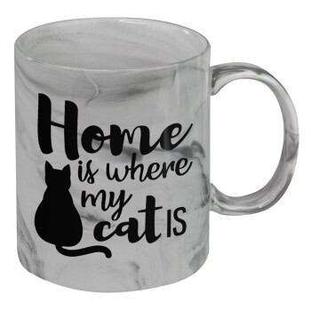 Home is where my cat is!, Κούπα κεραμική, marble style (μάρμαρο), 330ml