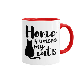 Home is where my cat is!, Mug colored red, ceramic, 330ml