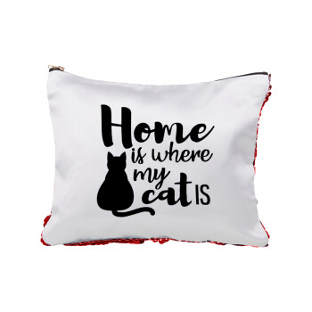 Home is where my cat is!, Red sequin cosmetic bag