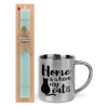 Easter Set, metallic thermal cup (300ml) & aromatic flat Easter candle (30cm) (TURQUOISE)