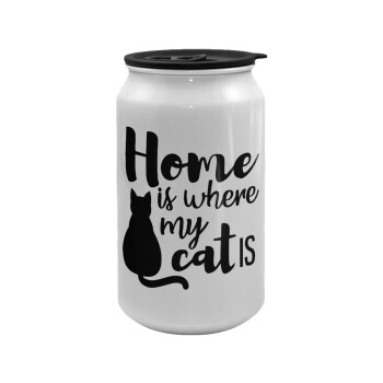 Home is where my cat is!, Κούπα ταξιδιού μεταλλική με καπάκι (tin-can) 500ml