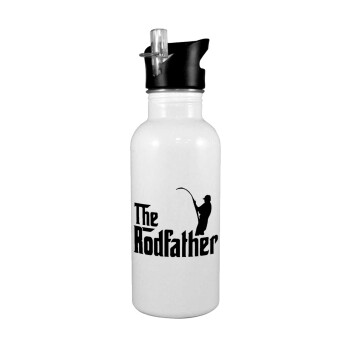 The rodfather, White water bottle with straw, stainless steel 600ml