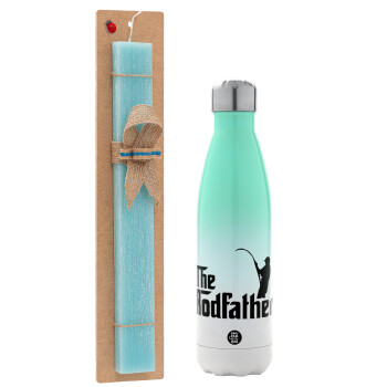 The rodfather, Easter Set, Metallic green/white thermos (Stainless steel), double-walled, 500ml & scented flat Easter candle (30cm) (TURQUOISE)