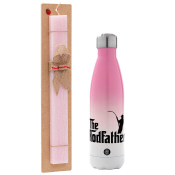 The rodfather, Easter Set, Metallic pink/white (Stainless steel) thermos, double-walled, 500ml & aromatic flat Easter candle (30cm) (PINK)