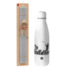 Easter Set, metallic stainless thermos bottle (500ml) & scented flat Easter candle (30cm) (GRAY)