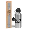 Easter Set, metallic silver aluminum water bottle (500ml) & aromatic flat Easter candle (30cm) (GRAY)