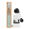 Easter Set, metallic aluminum water bottle (500ml) & scented flat candle (30cm) (TURQUOISE)