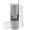 Eco friendly stainless steel Silver tumbler 600ml, with metal straw & cleaning brush