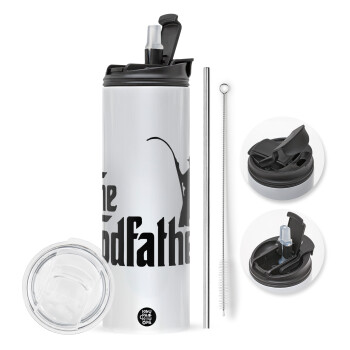 The rodfather, Travel Tumbler 2 Lids, with metal straw & cleaning brush (Stainless steel 304 Food grade, BPA free, 600ml)