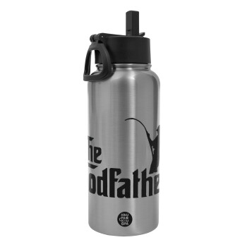 The rodfather, Metal mug thermo Silver with Straw and Spout Lid (Stainless steel), double wall, 950ml