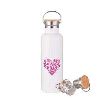 Heart hidden MSG, try me!!!, Stainless steel White with wooden lid (bamboo), double wall, 750ml