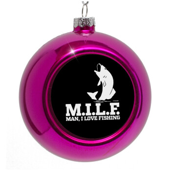 M.I.L.F. Mam i love fishing, Purple Christmas tree ornament bauble 8cm