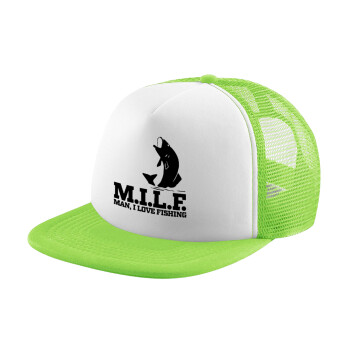 M.I.L.F. Mam i love fishing, Καπέλο Soft Trucker με Δίχτυ Πράσινο/Λευκό
