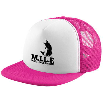 M.I.L.F. Mam i love fishing, Καπέλο Ενηλίκων Soft Trucker με Δίχτυ Pink/White (POLYESTER, ΕΝΗΛΙΚΩΝ, UNISEX, ONE SIZE)