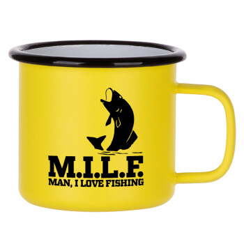 M.I.L.F. Mam i love fishing, Κούπα Μεταλλική εμαγιέ ΜΑΤ Κίτρινη 360ml