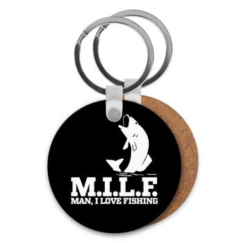 M.I.L.F. Mam i love fishing, Μπρελόκ Ξύλινο στρογγυλό MDF Φ5cm