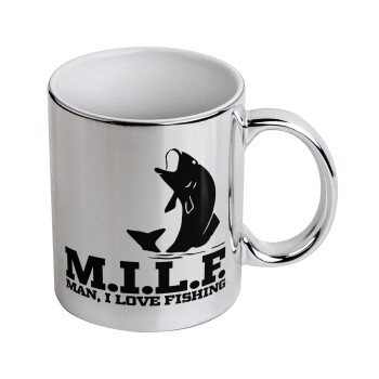 M.I.L.F. Mam i love fishing, Mug ceramic, silver mirror, 330ml