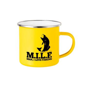 M.I.L.F. Mam i love fishing, Κούπα Μεταλλική εμαγιέ Κίτρινη 360ml