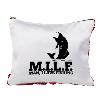 M.I.L.F. Mam i love fishing, Red sequin cosmetic bag