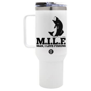 M.I.L.F. Mam i love fishing, Mega Tumbler με καπάκι, διπλού τοιχώματος (θερμό) 1,2L