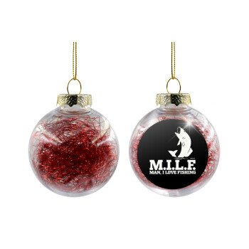 M.I.L.F. Mam i love fishing, Transparent Christmas tree ball ornament with red filling 8cm