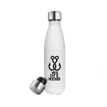 Yes i am Hooker, Metal mug thermos White (Stainless steel), double wall, 500ml