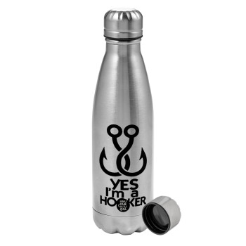 Yes i am Hooker, Metallic water bottle, stainless steel, 750ml