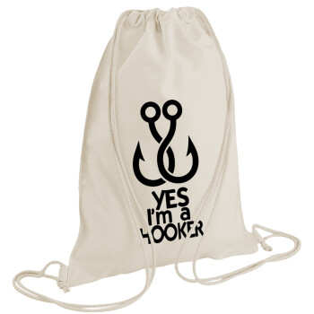 Yes i am Hooker, Backpack bag GYMBAG natural (28x40cm)