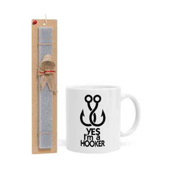 Yes i am Hooker, Easter Set, Ceramic Cup (330ml) & Easter aromatic flat candle (30cm) (GRAY)