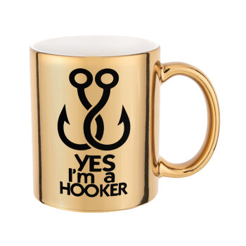 Yes i am Hooker, Κούπα κεραμική, χρυσή καθρέπτης, 330ml