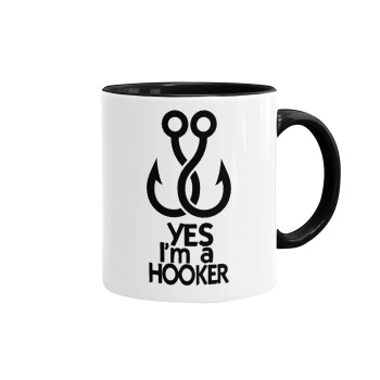Yes i am Hooker, Κούπα χρωματιστή μαύρη, κεραμική, 330ml