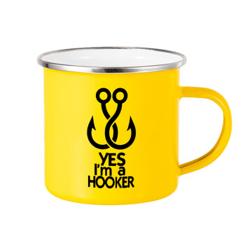 Yes i am Hooker, Yellow Enamel Metallic Cup 360ml