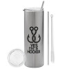 Eco friendly stainless steel Silver tumbler 600ml, with metal straw & cleaning brush