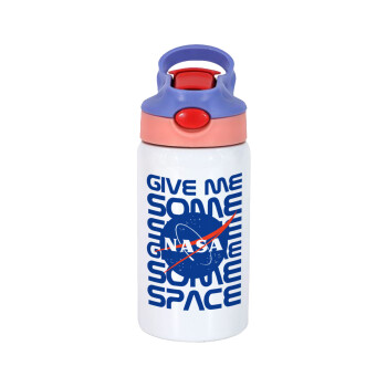 NASA give me some space, Παιδικό παγούρι θερμό, ανοξείδωτο, με καλαμάκι ασφαλείας, ροζ/μωβ (350ml)