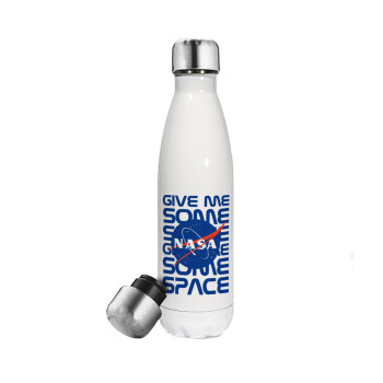 NASA give me some space, Μεταλλικό παγούρι θερμός Λευκό (Stainless steel), διπλού τοιχώματος, 500ml