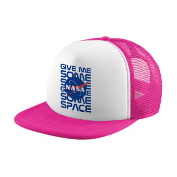 NASA give me some space, Καπέλο παιδικό Soft Trucker με Δίχτυ ΡΟΖ/ΛΕΥΚΟ (POLYESTER, ΠΑΙΔΙΚΟ, ONE SIZE)
