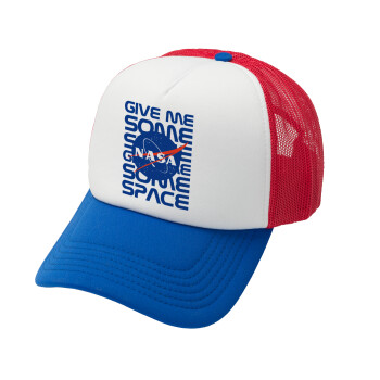 NASA give me some space, Καπέλο Ενηλίκων Soft Trucker με Δίχτυ Red/Blue/White (POLYESTER, ΕΝΗΛΙΚΩΝ, UNISEX, ONE SIZE)