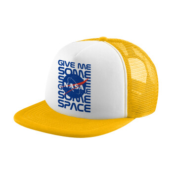 NASA give me some space, Καπέλο Ενηλίκων Soft Trucker με Δίχτυ Κίτρινο/White (POLYESTER, ΕΝΗΛΙΚΩΝ, UNISEX, ONE SIZE)
