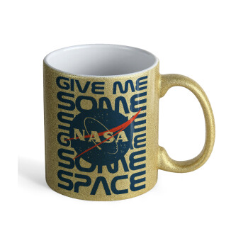 NASA give me some space, Κούπα Χρυσή Glitter που γυαλίζει, κεραμική, 330ml