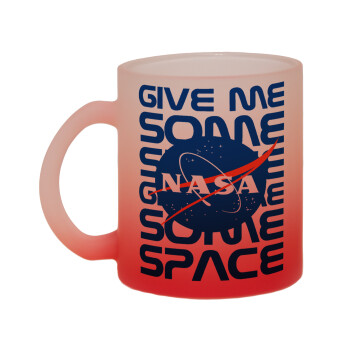 NASA give me some space, Κούπα γυάλινη δίχρωμη με βάση το κόκκινο ματ, 330ml